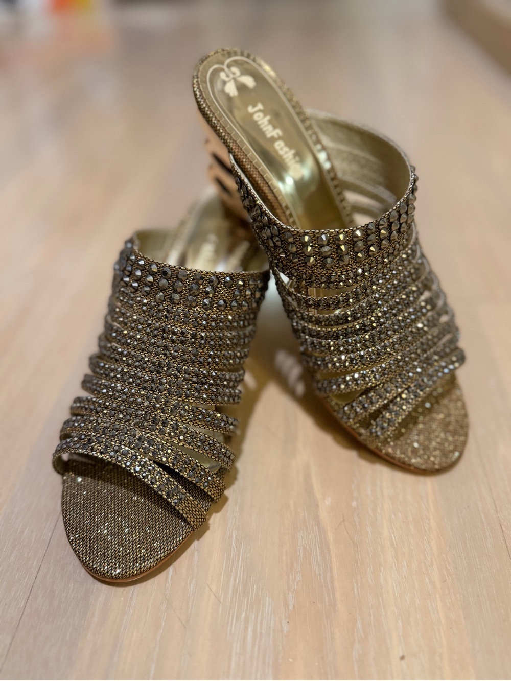 Johnston & Murphy Gold Crystal Embellished Mule